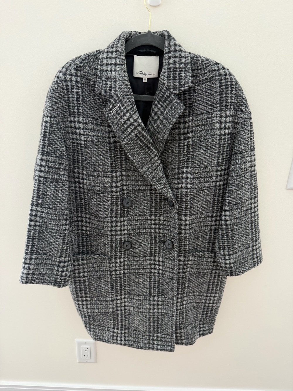 Philip Lim Oversized Double-Breasted Plaid Coat - Gray